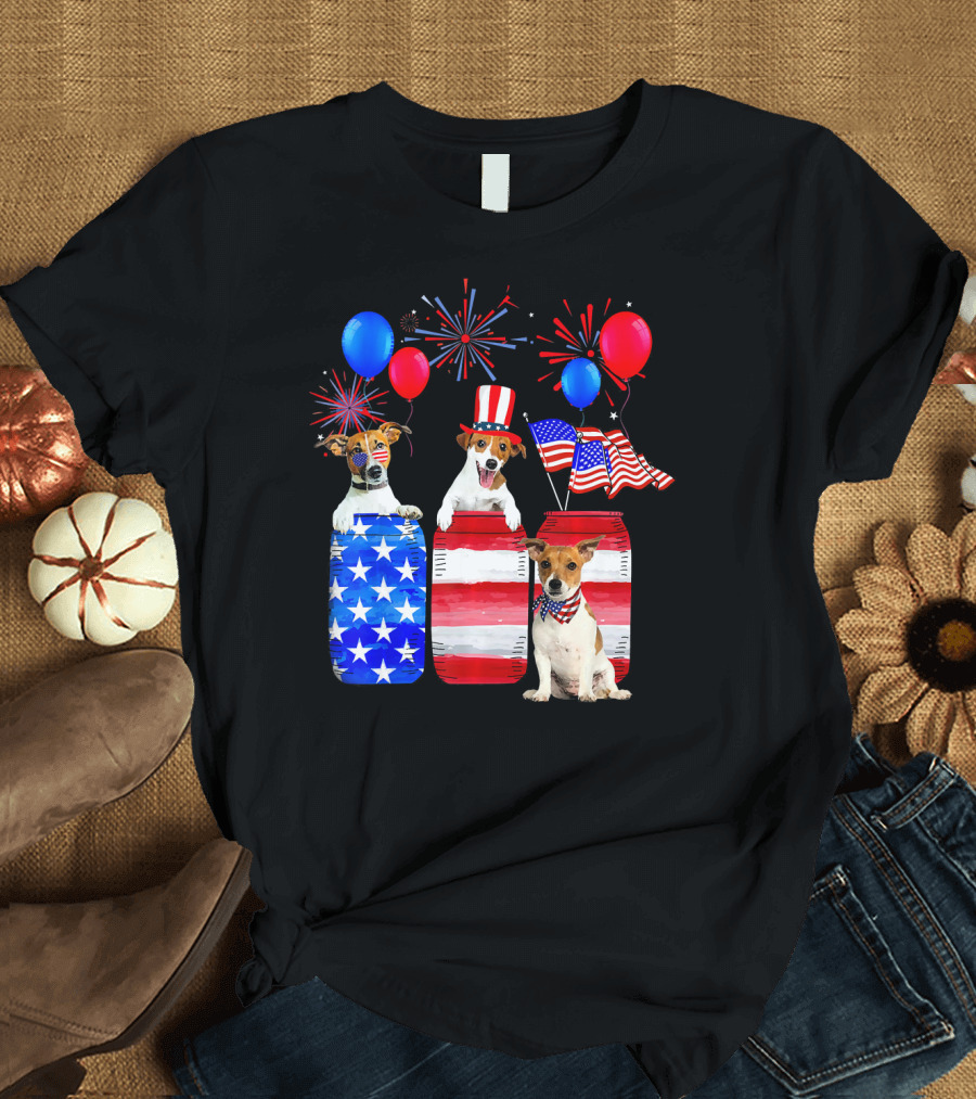 Patriotic Jack Russell Beer Fireworks and Dogs Lovers T-Shirt