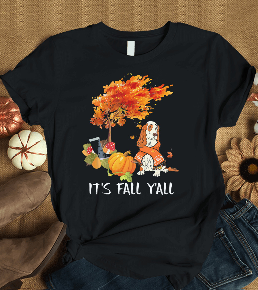 It's Fall Y'all Cocker Spaniel Autumn Pumpkin Leaves T-Shirt