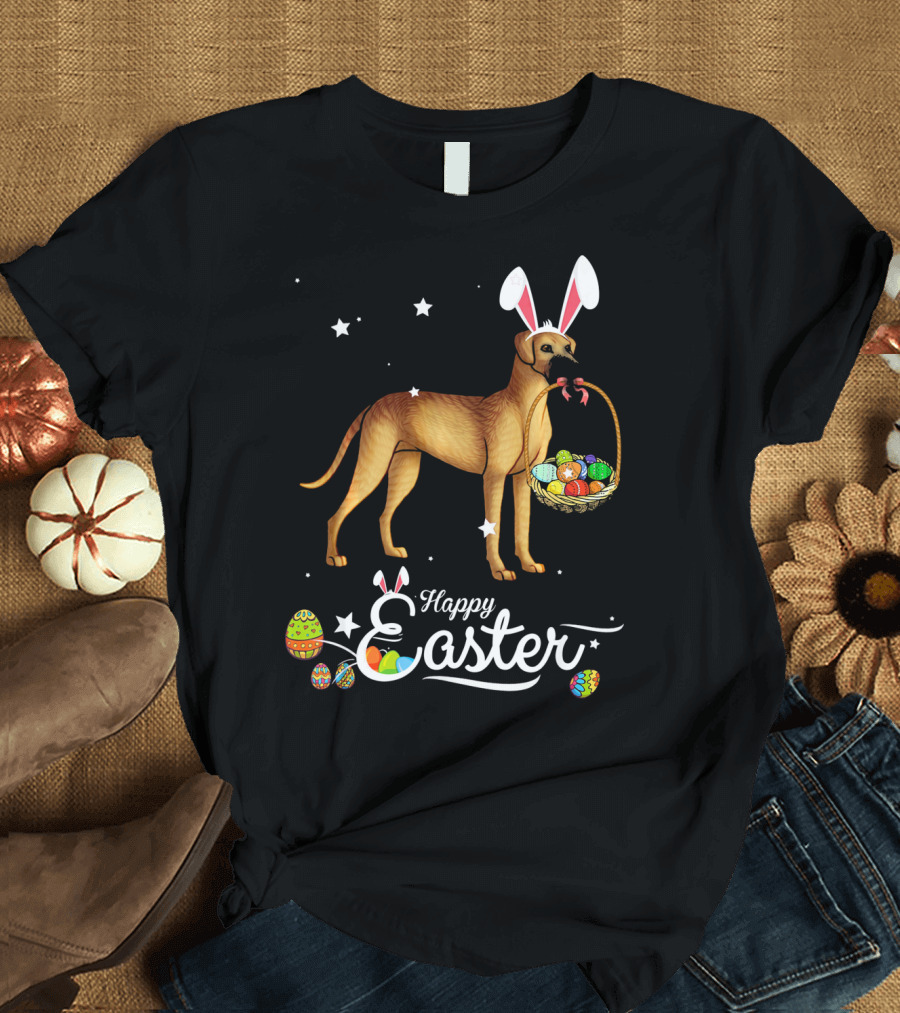 Happy Easter Funny Great Dane with Bunny Ears and Eggs T-Shirt