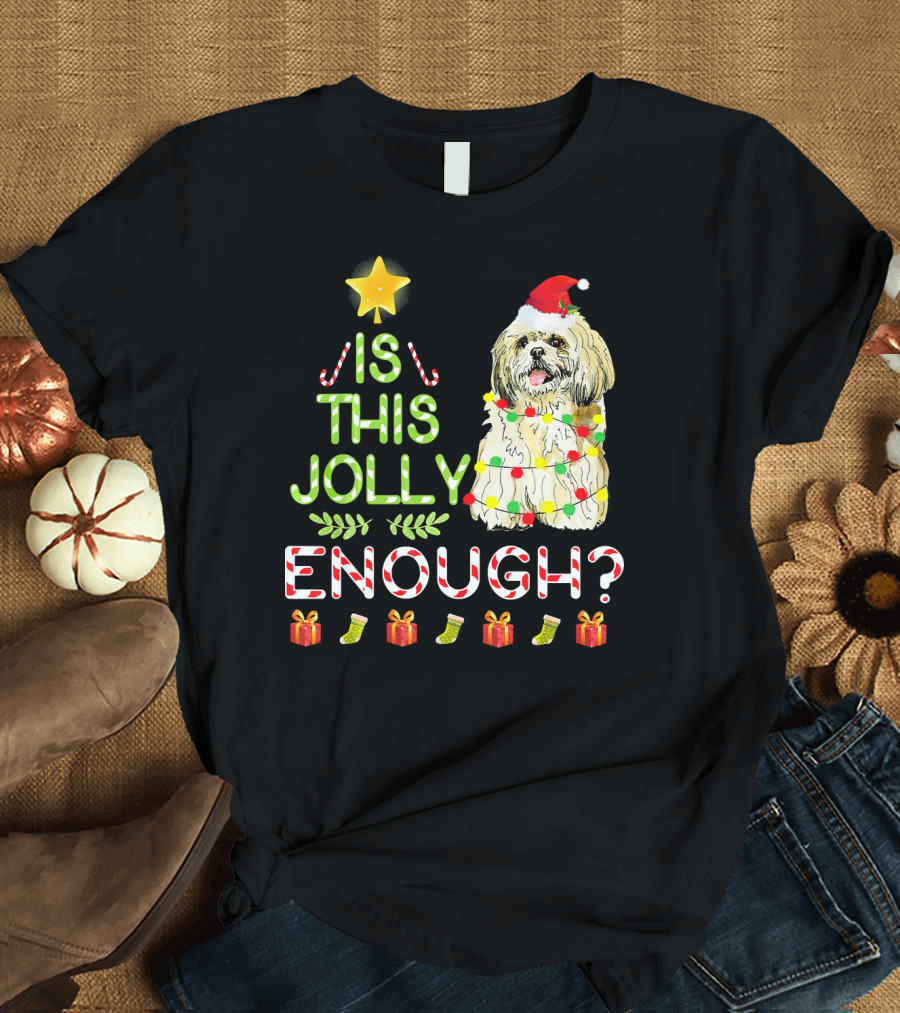 Is This Jolly Enough Shih Tzu Santa Hat Christmas Lights T-Shirt