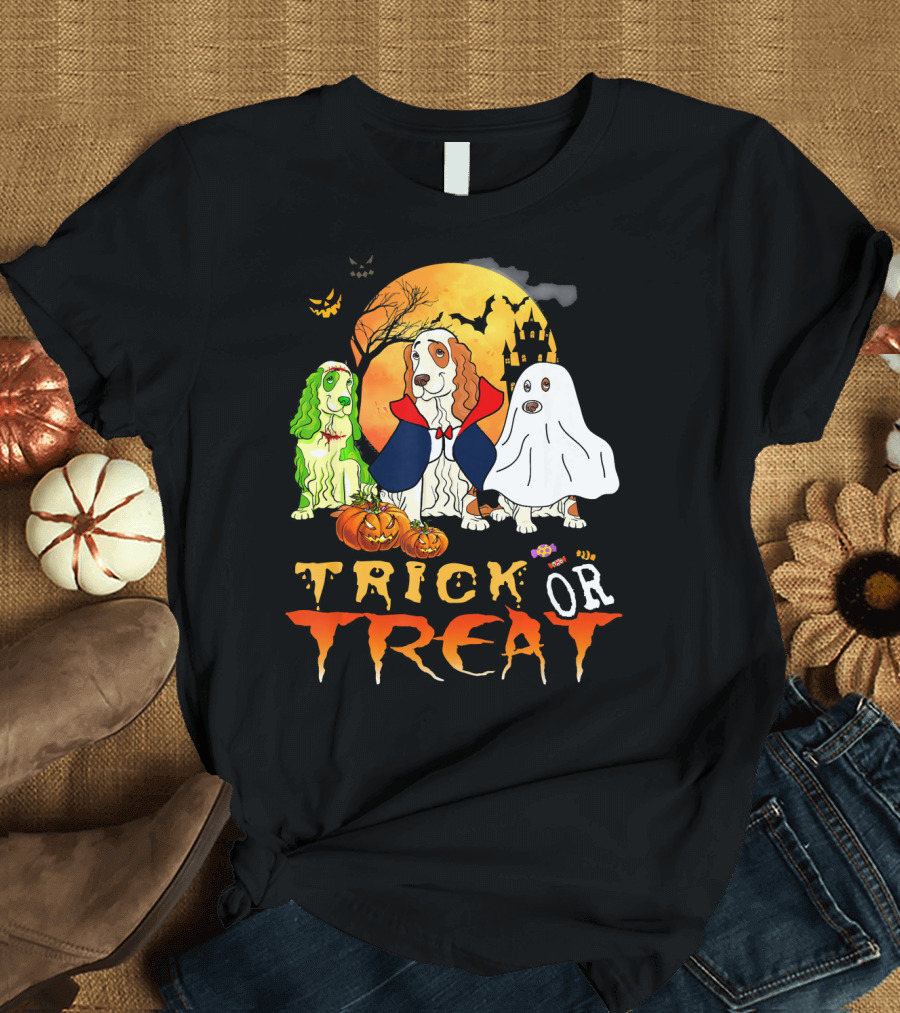 Cocker Spaniel Halloween Trick or Treating with Pumpkins and Ghosts T-Shirt