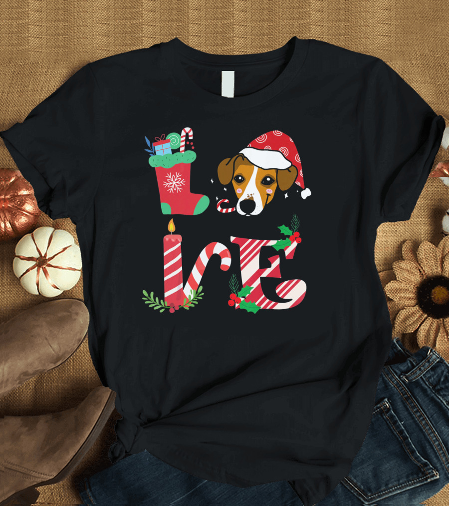 I Love My Jack Russell Lovers Owners Christmas Holiday Santa Puppy T-Shirt