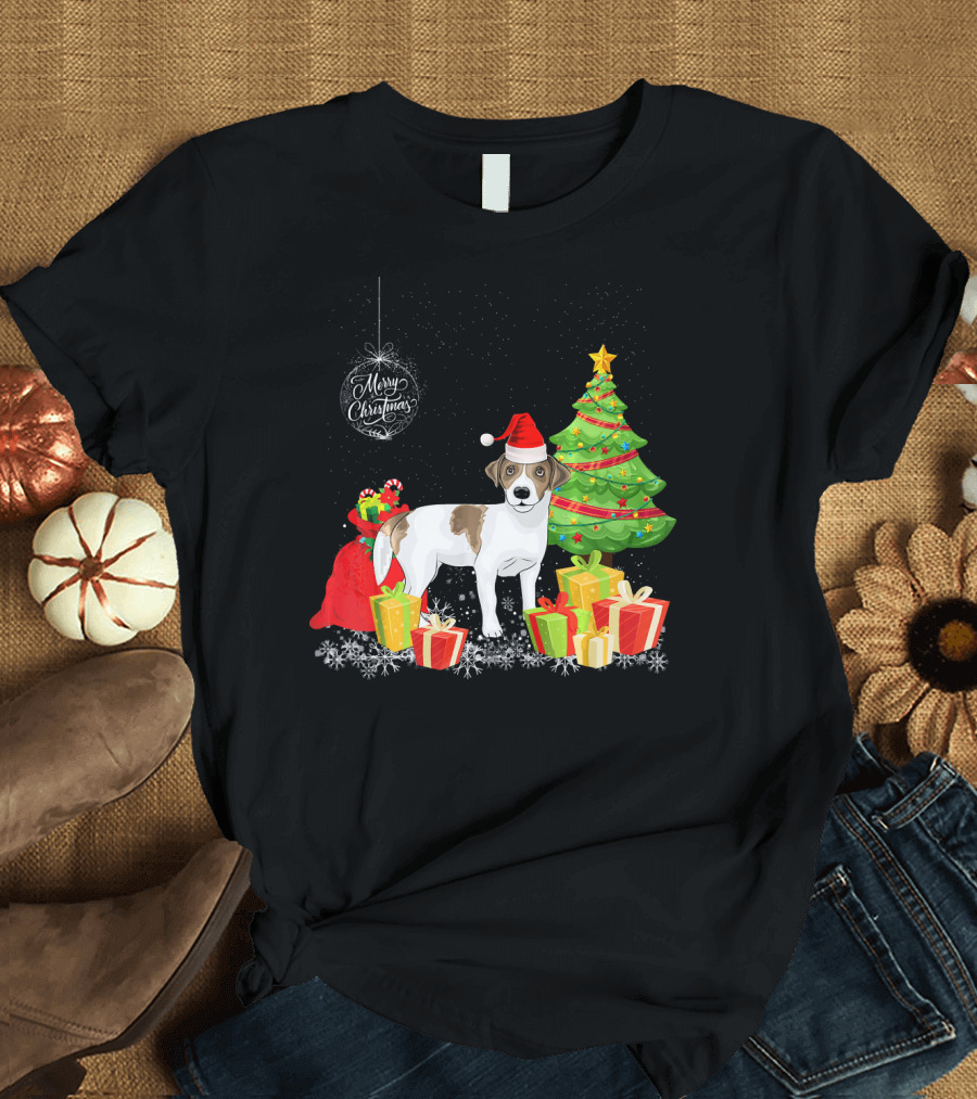 Merry Christmas Jack Russell Santa Hat with Gifts and Tree T-Shirt