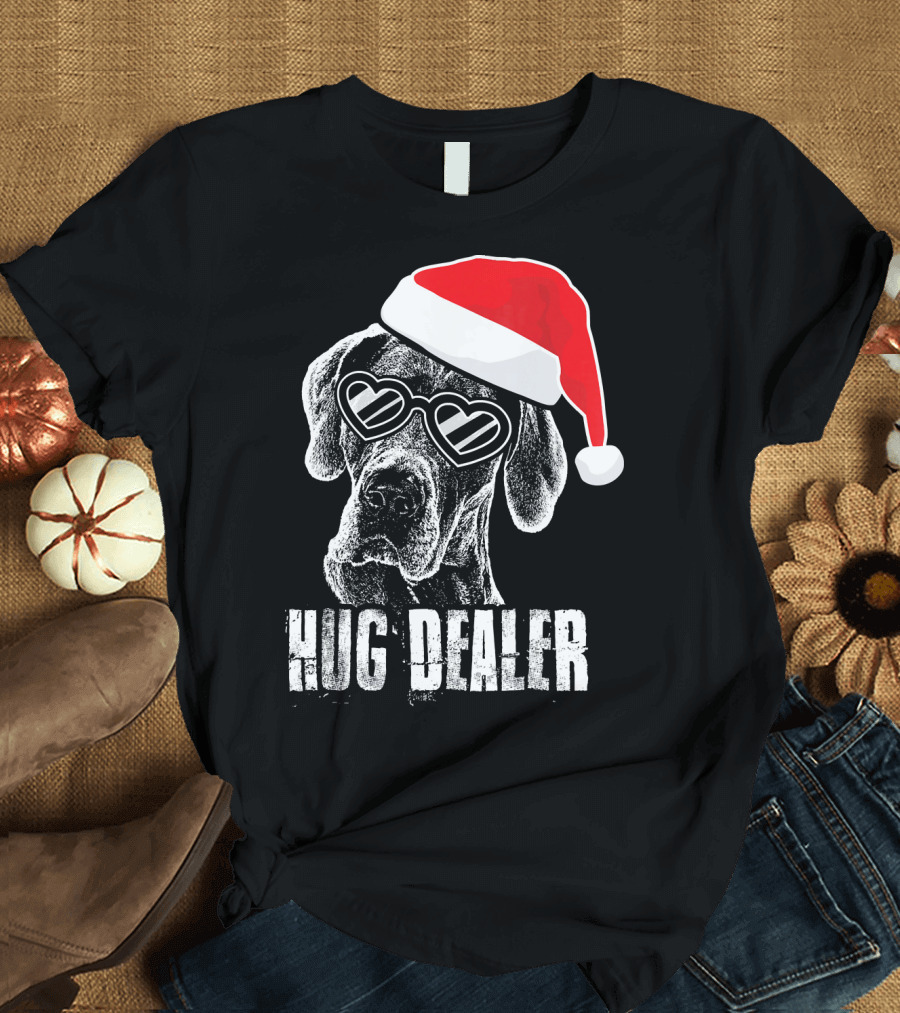 Hug Dealer Great Dane Santa Hat Heart Glasses T-Shirt