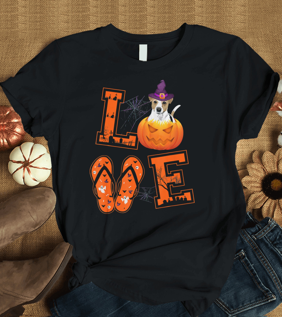 LOVE Halloween Jack Russell Terrier Pumpkin Dog T-Shirt