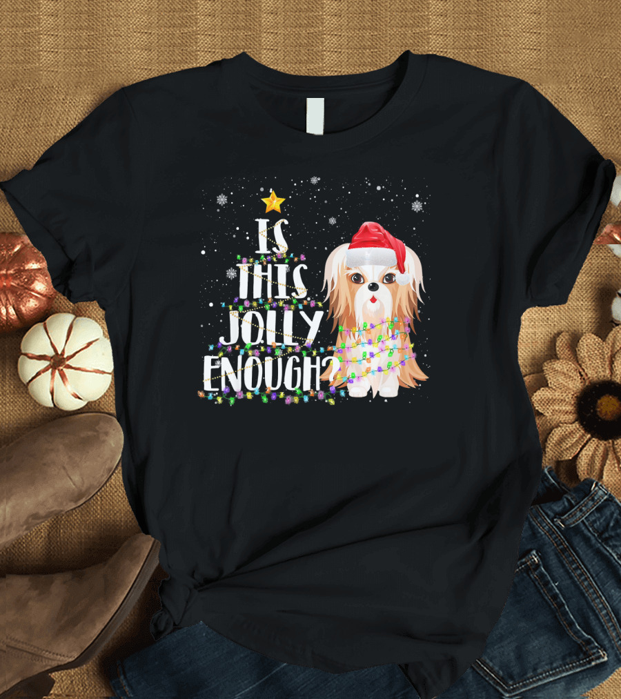 Is This Jolly Enough Shih Tzu Santa Christmas Lights Snowflakes T-Shirt