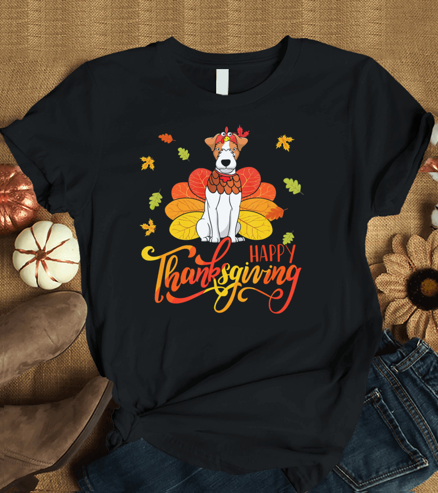 Happy Thanksgiving Jack Russell Dog Autumn Leaves T-Shirt