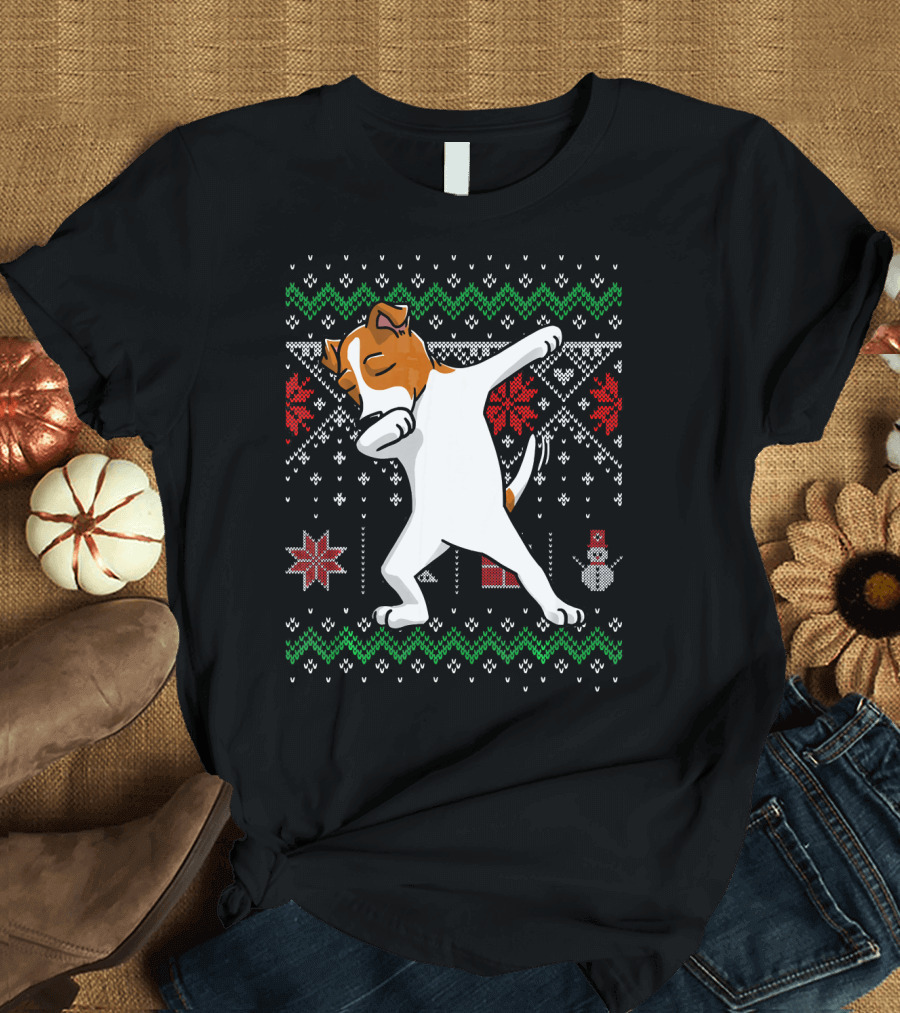Jack Russell Terrier Dabbing Ugly Christmas T-Shirt