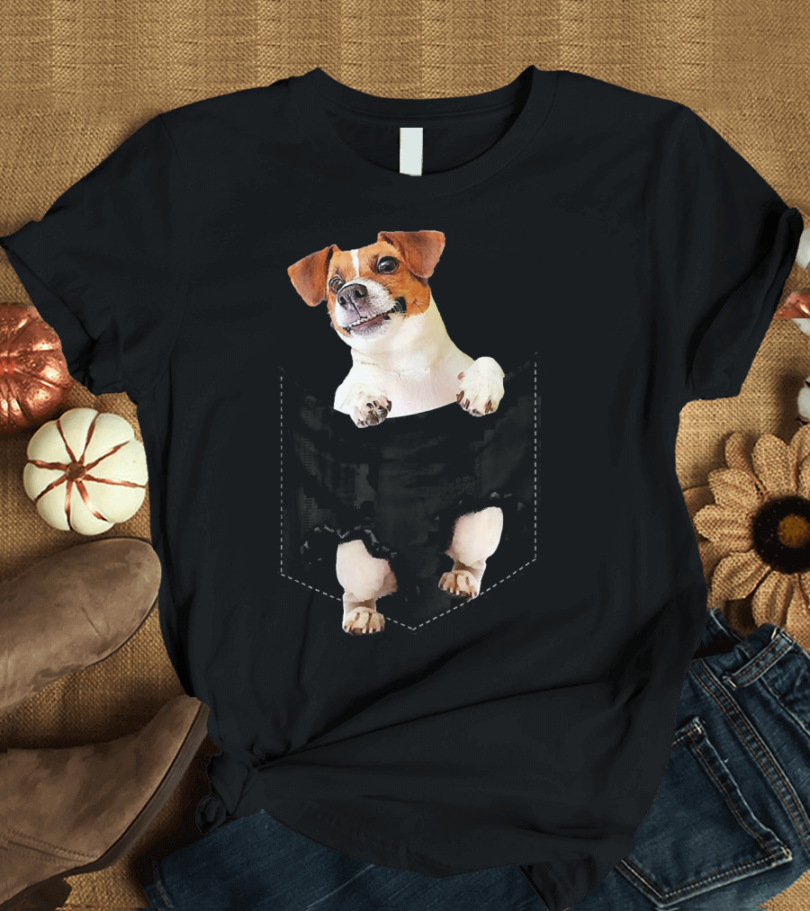 Jack Russell Terrier in Black Pocket T-Shirt