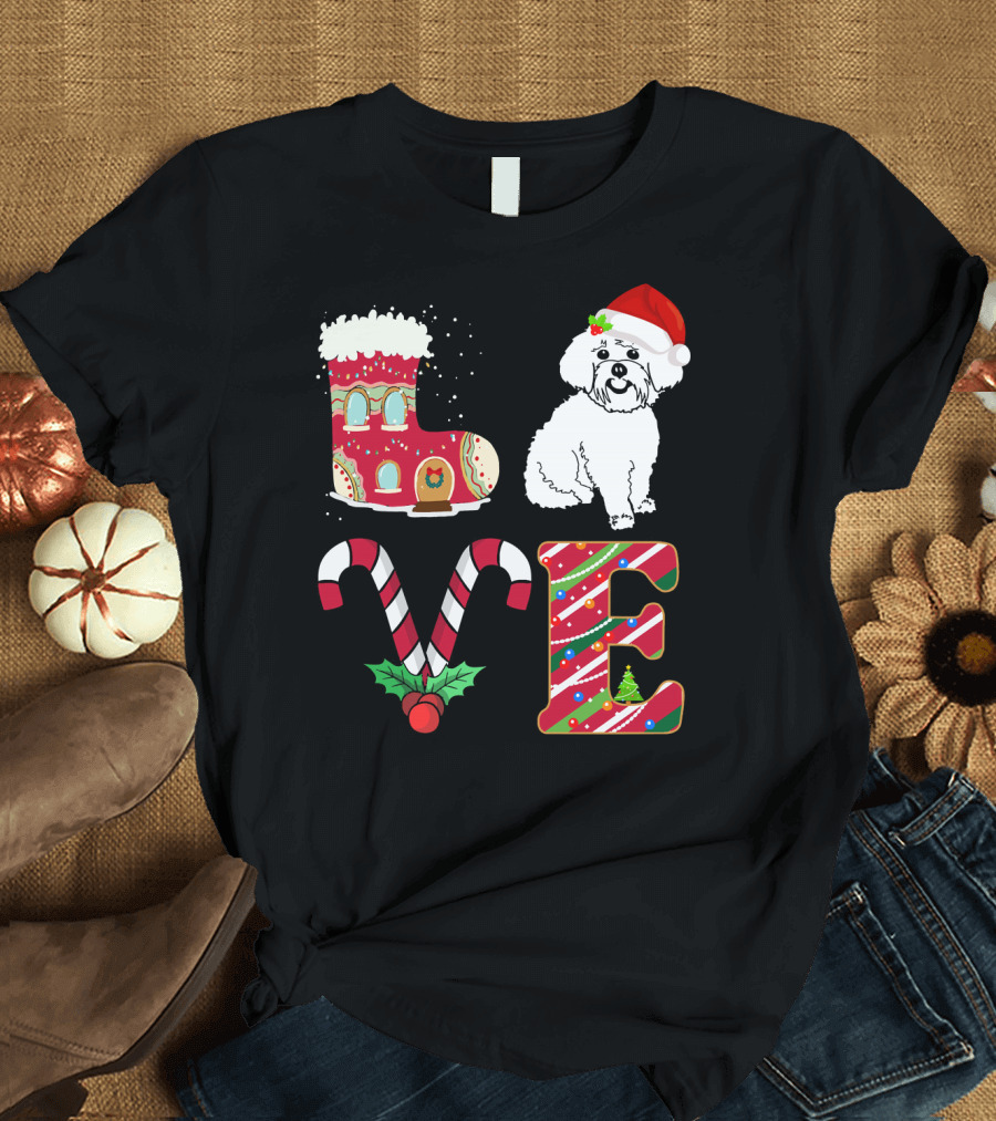 I Love My Maltese Funny Christmas Santa Hat and Candy Cane Love Boot T-Shirt