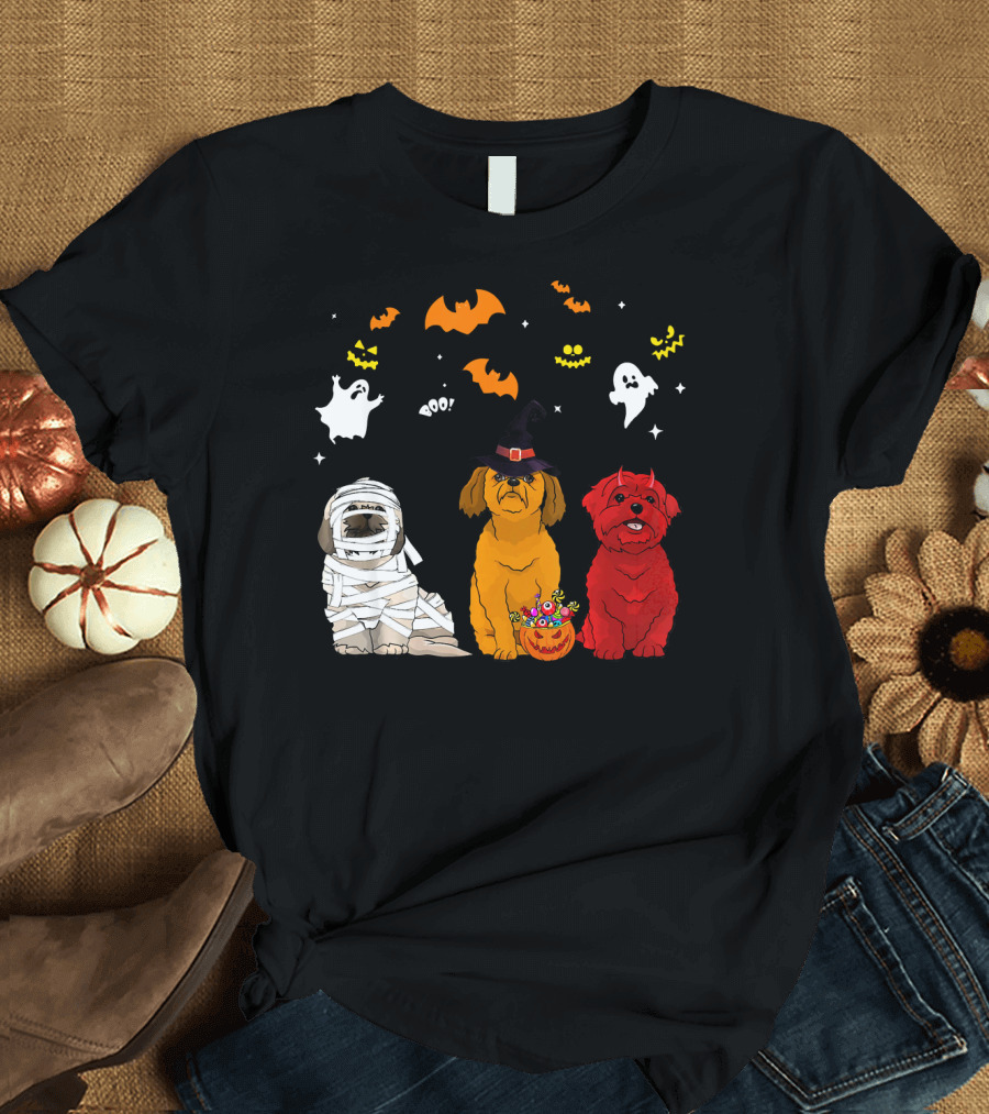 Halloween Shih Tzu Dogs Mummy Witch Devil Bat Ghost Pumpkin T-Shirt