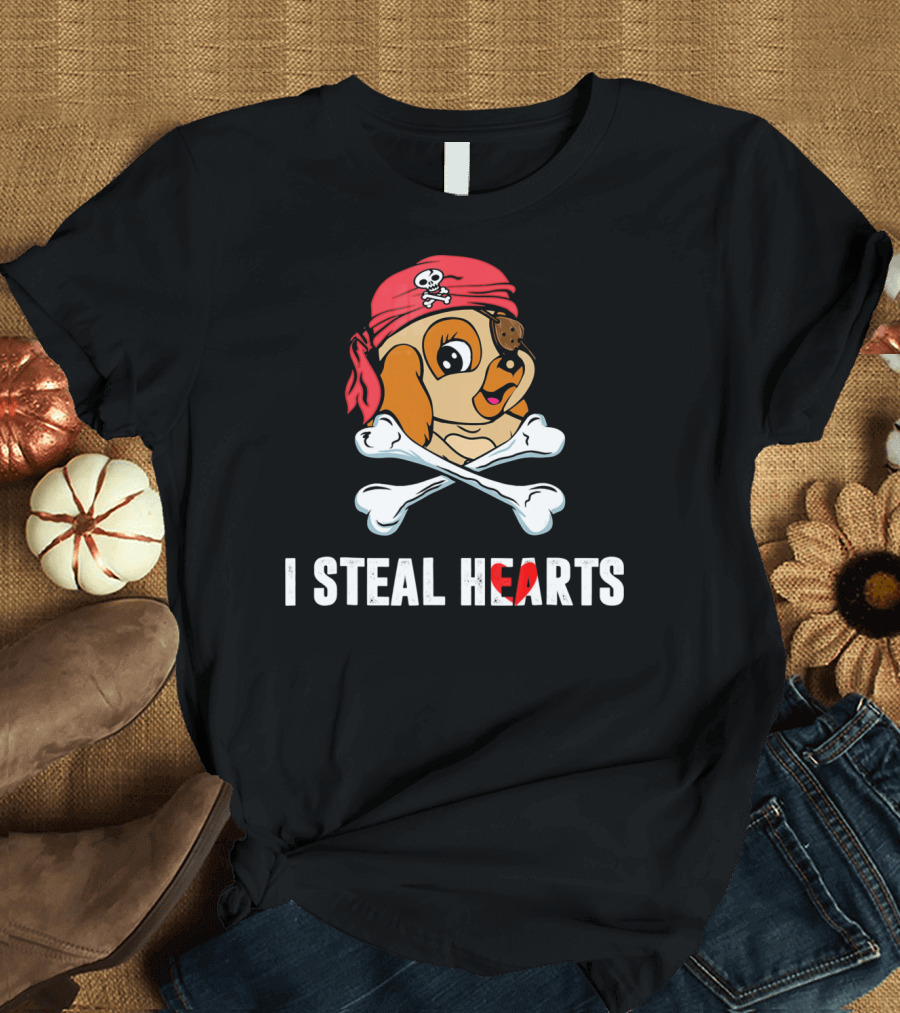 I Steal Hearts Cocker Spaniel Pirate Dog with Crossbones T-Shirt