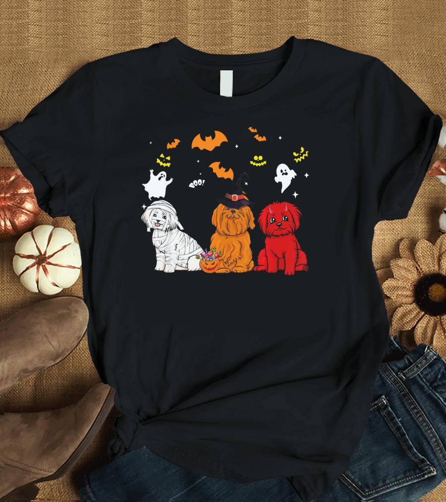 Halloween Maltese Dogs Ghosts Bats Mummy Witch Pumpkin T-Shirt
