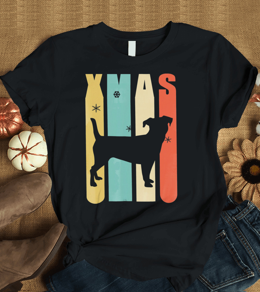 Xmas Jack Russell Dog Vintage Silhouette Snowflakes T-Shirt