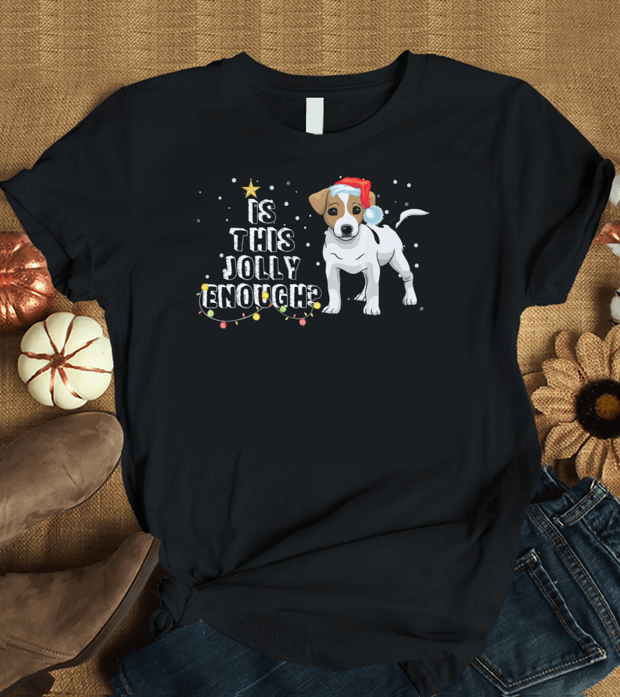 Jack Russell Santa Is This Jolly Enough with Christmas Lights and Star T-Shirt