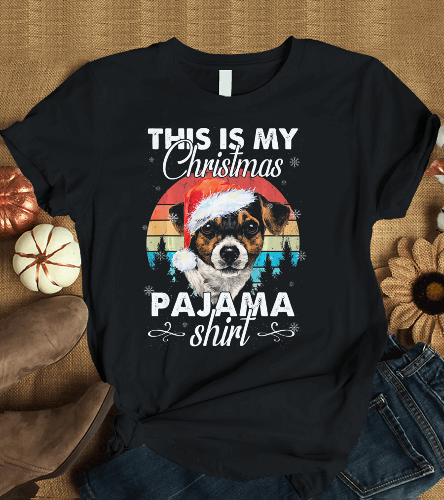 This Is My Christmas Pajama Shirt Jack Russell Dog Santa Hat T-Shirt