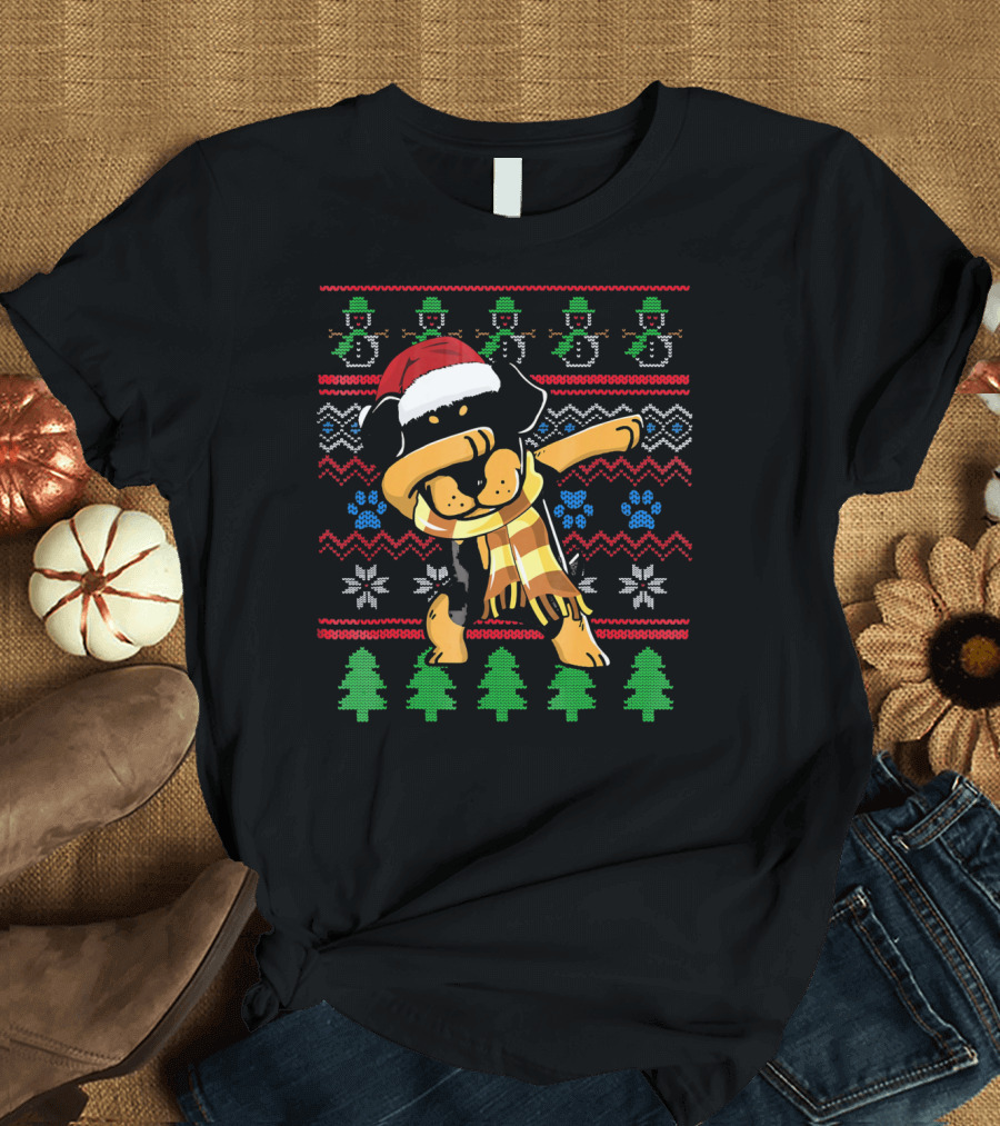 Rottweiler Dabbing Santa Ugly Christmas T-Shirt