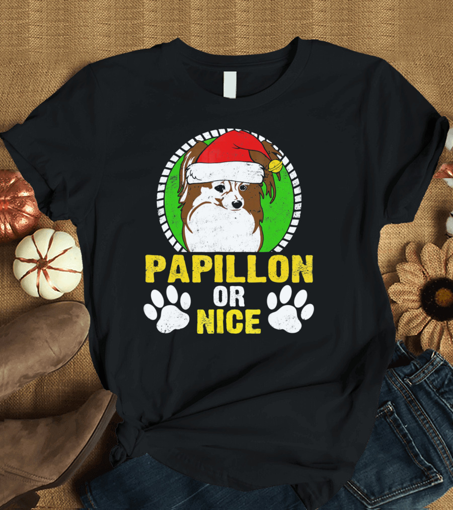 Papillon Or Nice Santa Papillon Paws Christmas T-Shirt