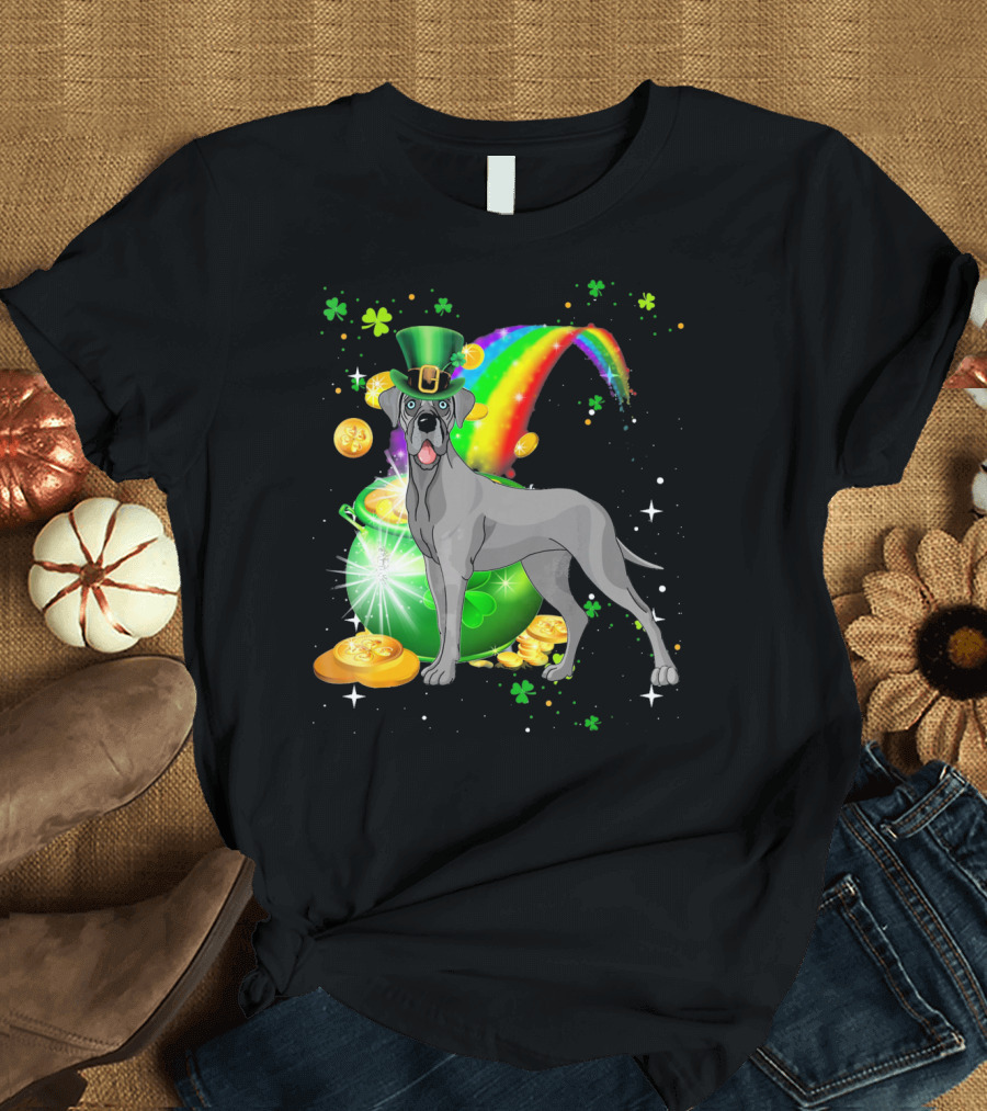 St Patricks Day Great Dane Lover Pot of Gold Rainbow T-Shirt