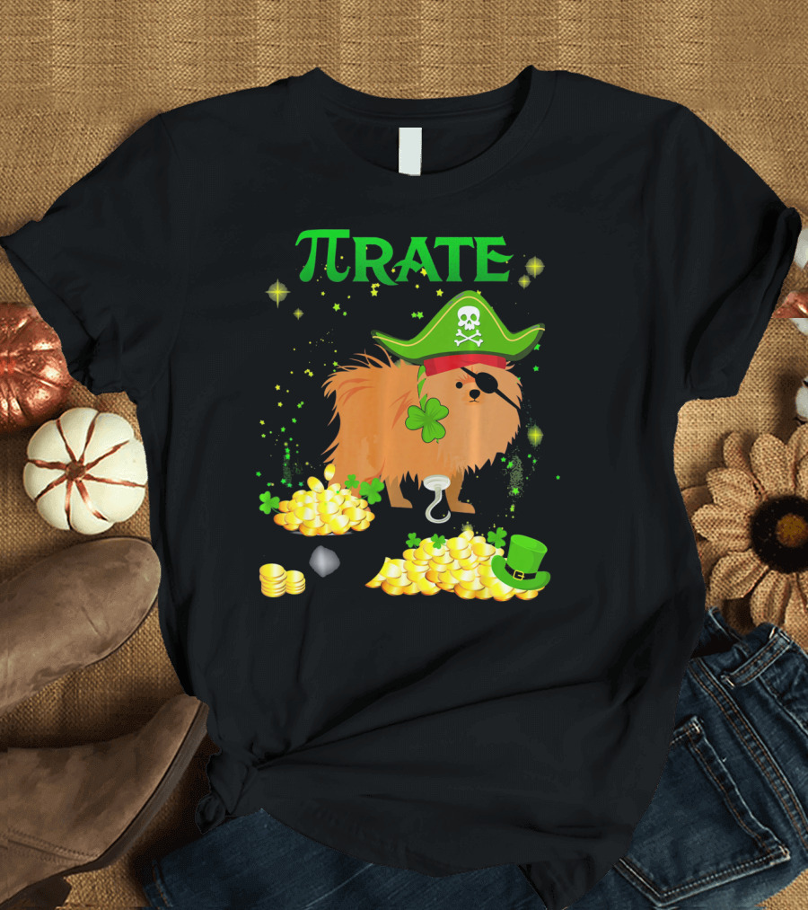 POMERANIAN Pirate Pi Clover Gold Coins Lucky Charm T-Shirt