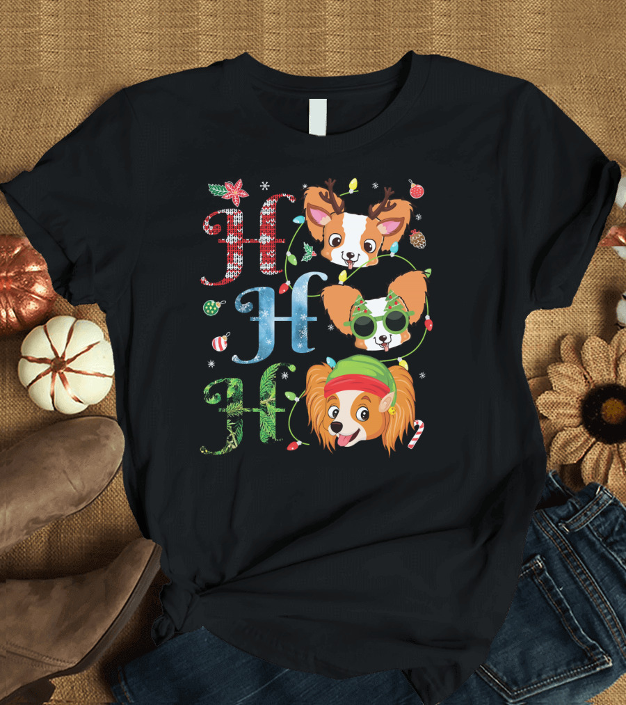 Papillon Christmas Reindeer and Elf Ho Ho Ho T-Shirt
