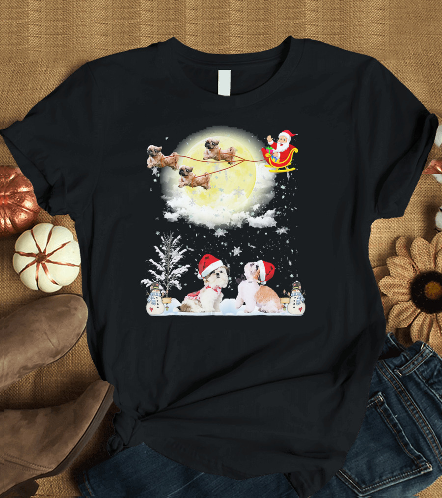 Shih Tzu Christmas Santa Sleigh Fun Festive Holiday Dogs T-Shirt
