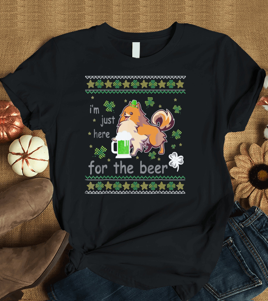 I'm Just Here for the Beer Pomeranian Drinking St. Patrick's Day T-Shirt