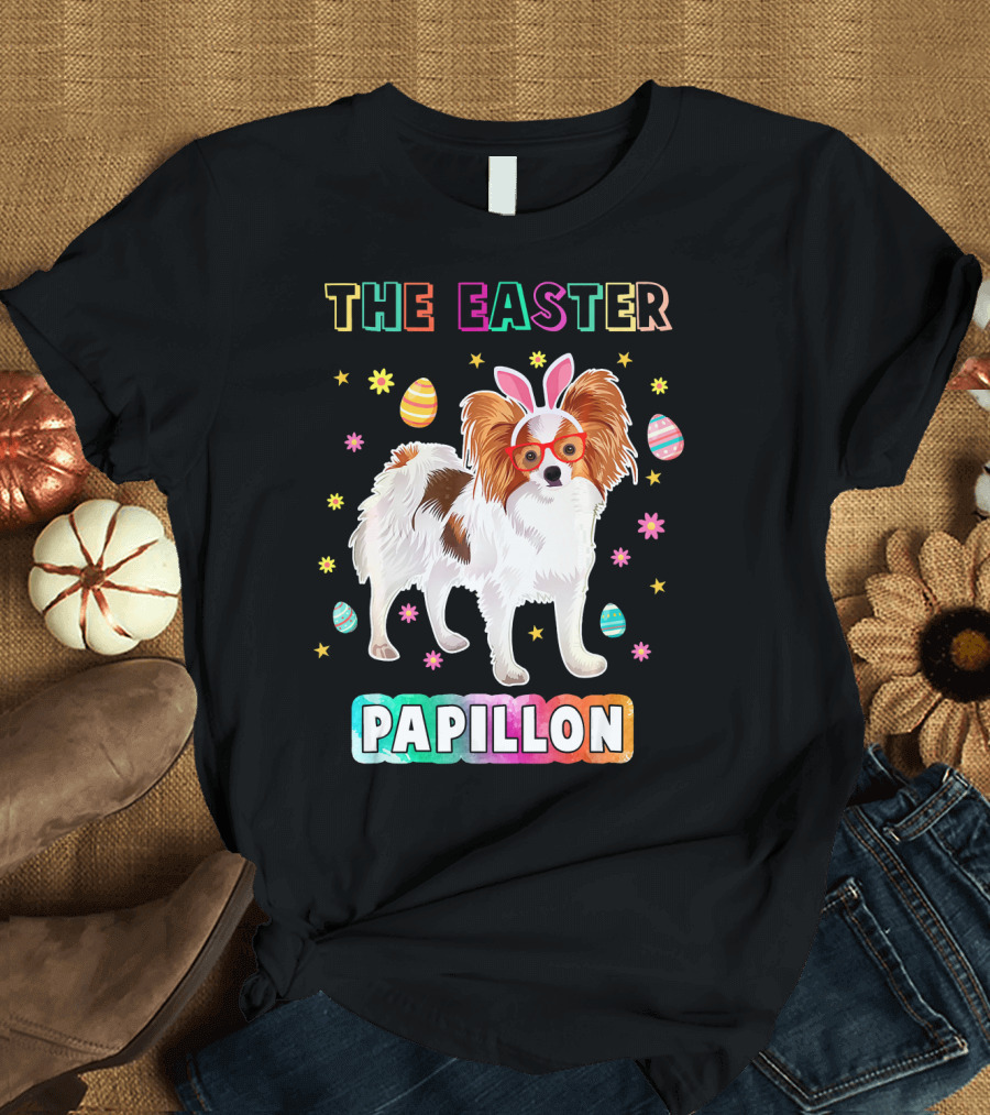 The Easter Papillon with Bunny Ears and Colorful Eggs T-Shirt