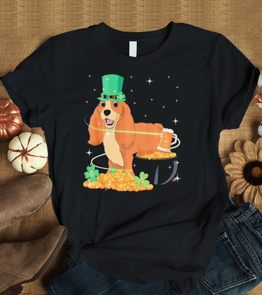 Shamrock Gold American Cocker Spaniel St. Patrick's Day Pot of Gold T-Shirt