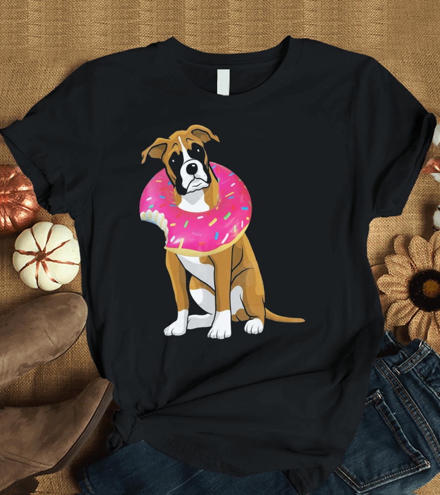 My Boxer Loves Donuts Boxer Love Dog Pink Sprinkled Donut Dog Collar T-Shirt