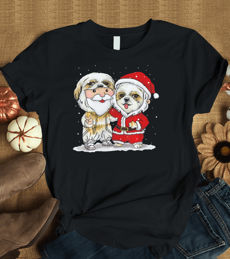 Shih Tzu in Santa Costume with Christmas Chibi T-Shirt