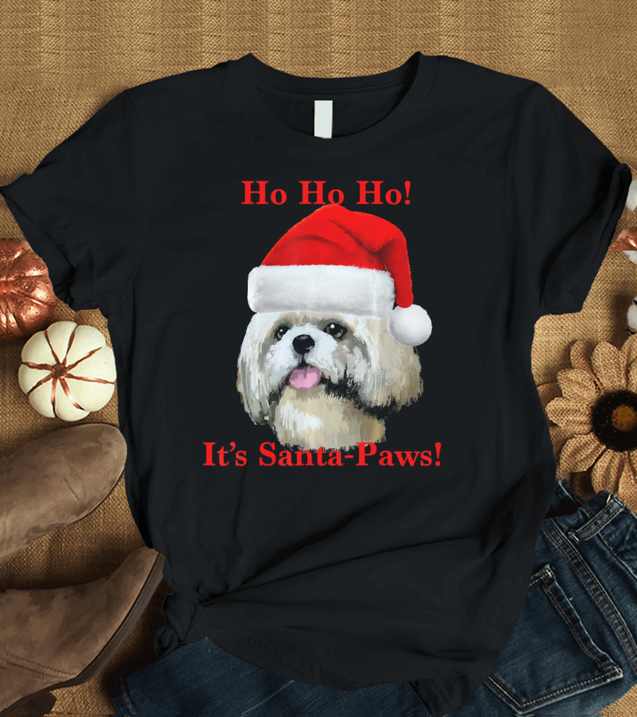 Ho Ho Ho It's Santa Paws Shih Tzu Santa Hat T-Shirt