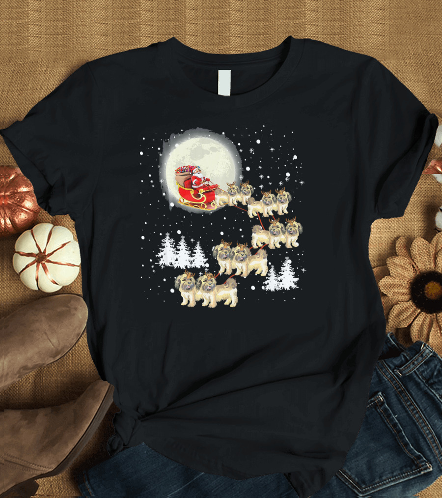 Cute Shih Tzu Christmas Lights Reindeer Santa Sleigh Moon Snowflakes Forest T-Shirt