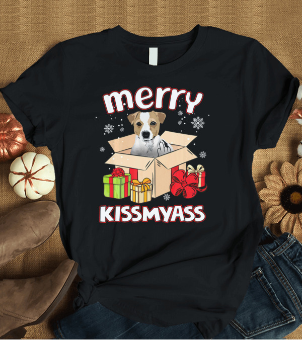 T-Shirt: Merry Kissmyass Jack Russell Snowflakes Gifts T-Shirt Merry Kissmyass Jack Russell Snowflakes Gifts T-Shirt