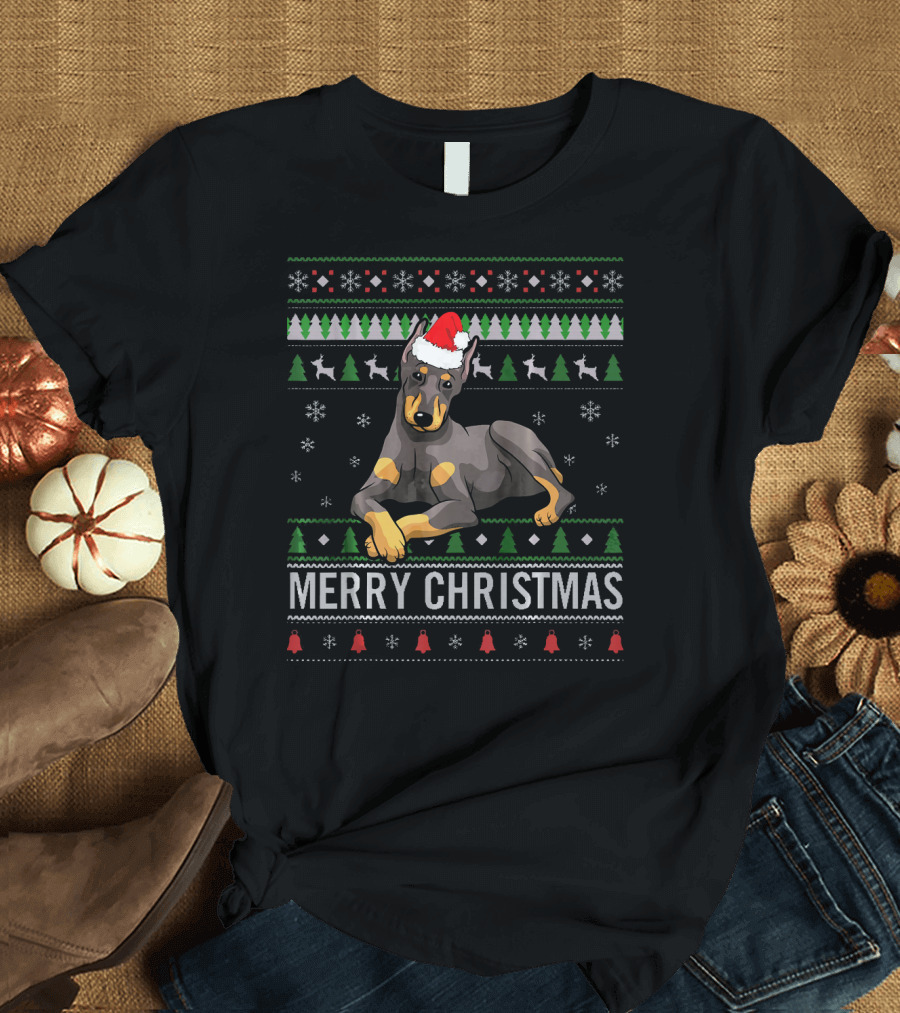 Merry Christmas Doberman Santa Hat Ugly T-Shirt