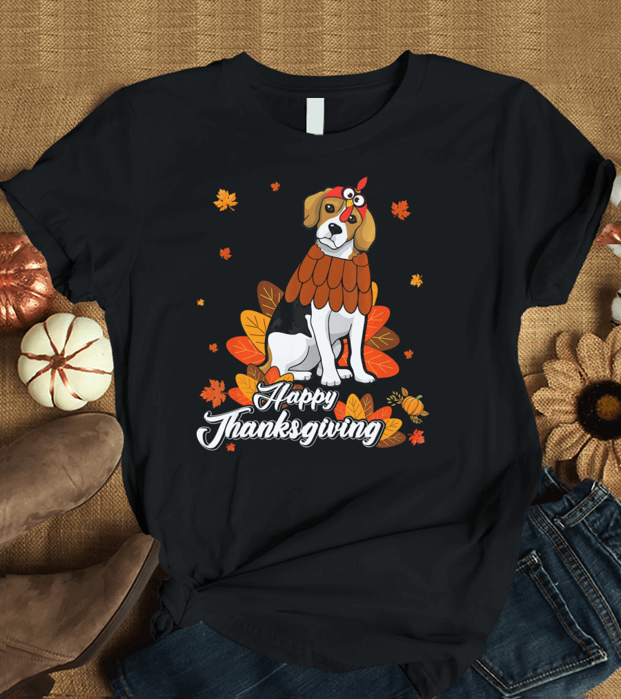 Happy Thanksgiving Jack Russell Ter with Autumn Leaves and Turkey Costume T-Shirt