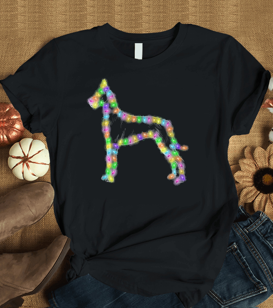 Great Dane Christmas Lights Holiday Outline T-Shirt
