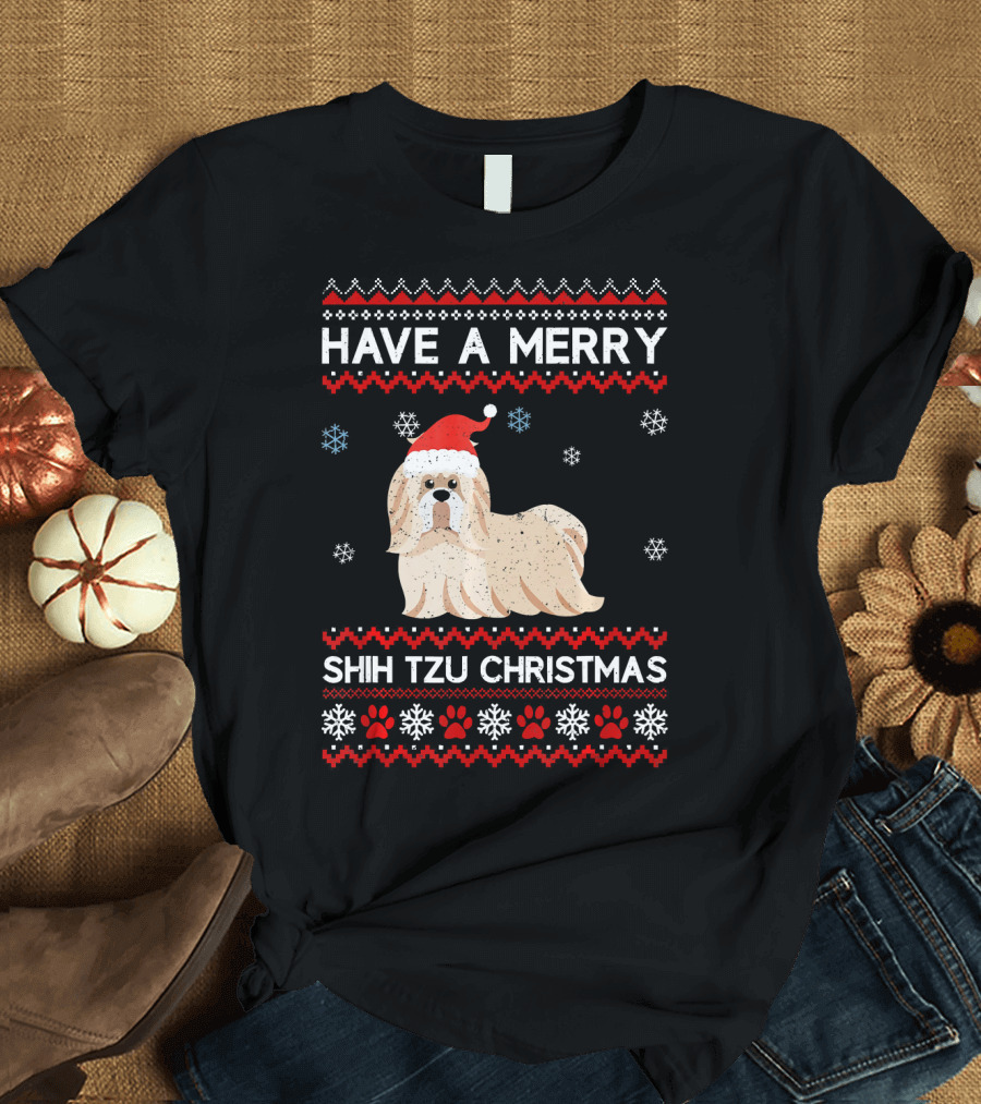 Have a Merry Shih Tzu Christmas Santa Hat T-Shirt