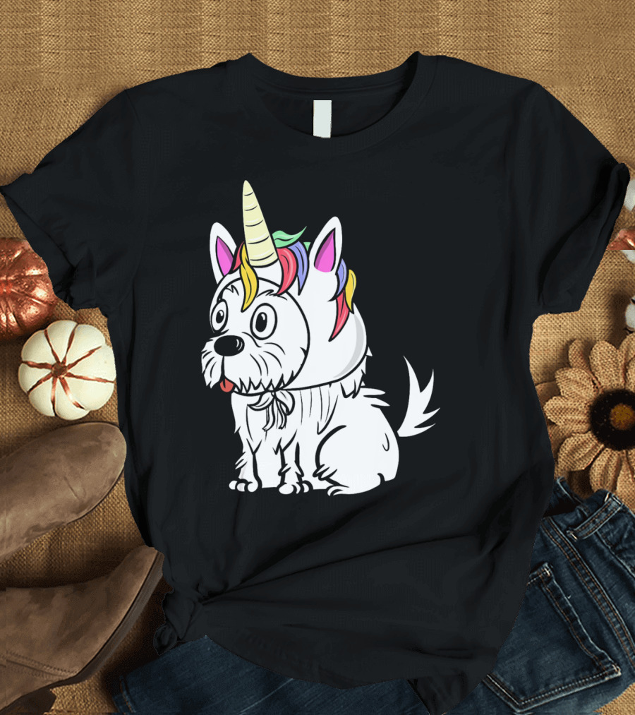 Maltese Dog in Unicorn Hat with Funny Expression T-Shirt