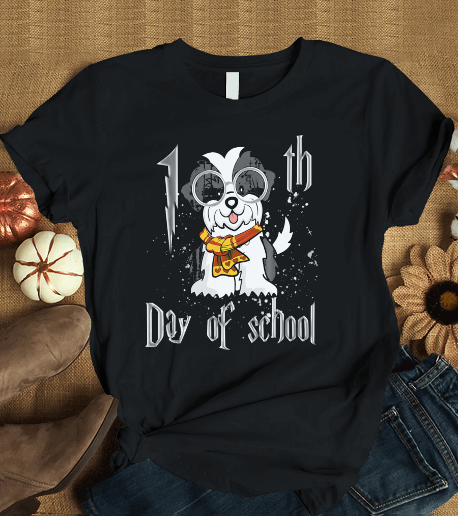 1 th Day of School Shih Tzu Dog with Glasses and Scarf T-Shirt