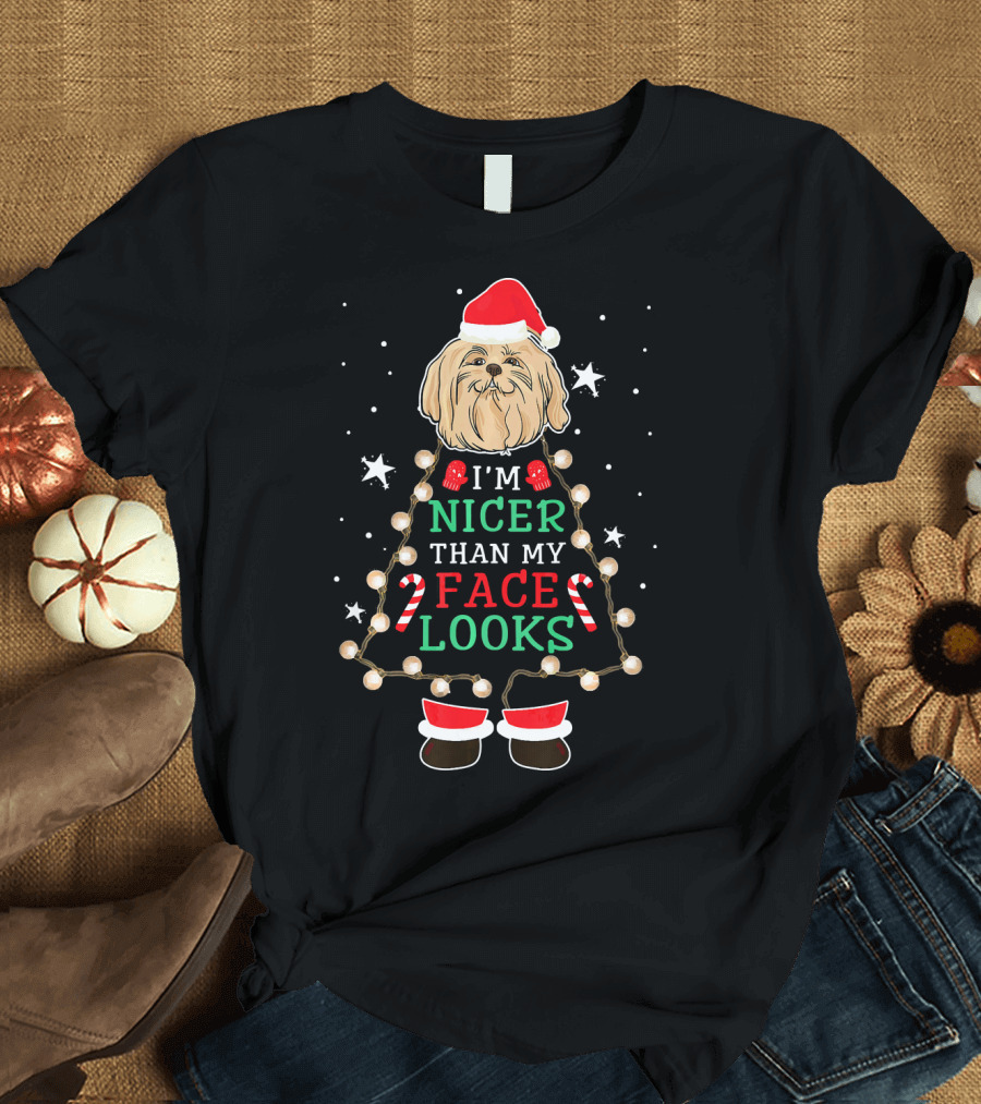 I'm Nicer Than My Face Looks Cute Maltese Dogs Christmas Lights T-Shirt