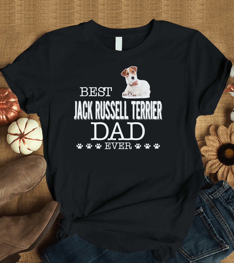 Best Jack Russell Terrier Dad Ever with Dog and Paw Prints T-Shirt