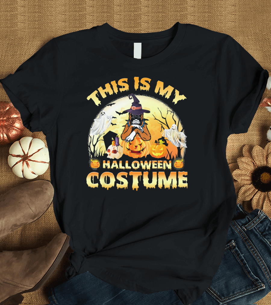 This Is My Halloween Costume Boxer Dog Witch Pumpkin Ghosts T-Shirt