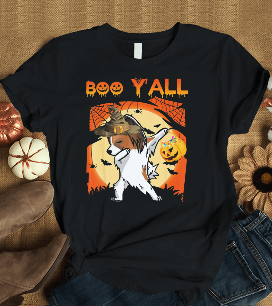 Boo Y'all Papillon Dabbing Witch Hat Ghost Pumpkin T-Shirt