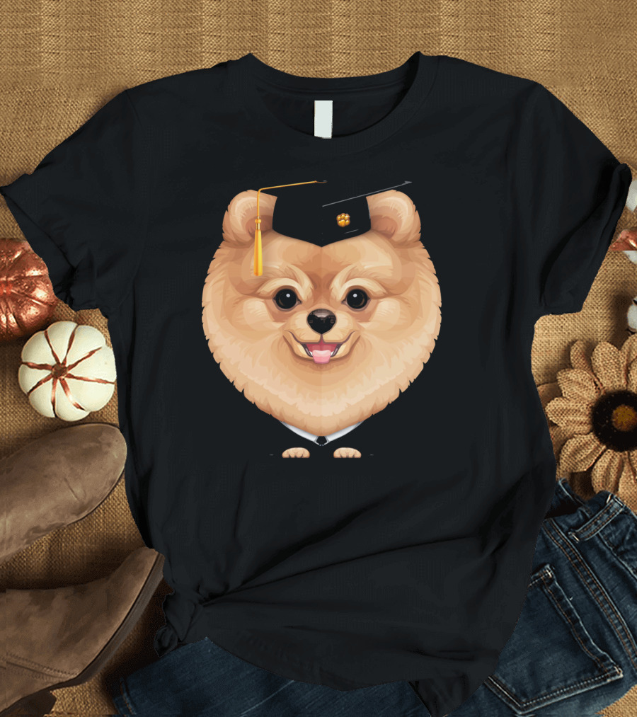 Orange Pomeranian Graduation Puppy with Cap and Tassel T-Shirt