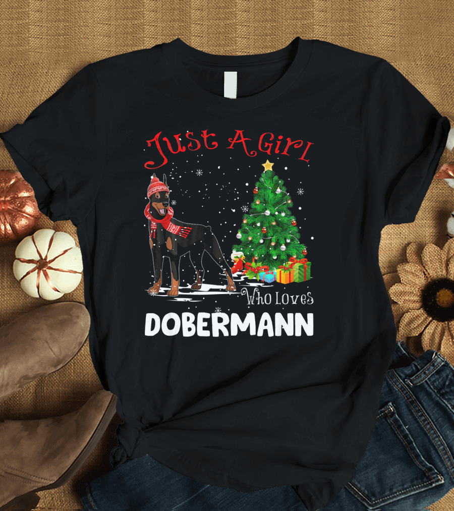 Just a Girl Who Loves Dobermann Christmas Tree Snowflakes T-Shirt