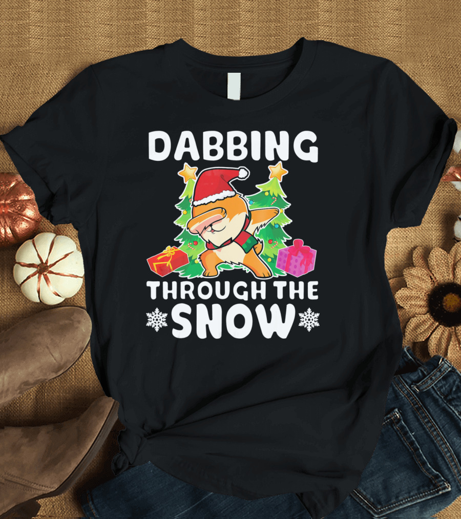 Dabbing Through the Snow Pomeranian Dog Santa Christmas Trees Presents T-Shirt