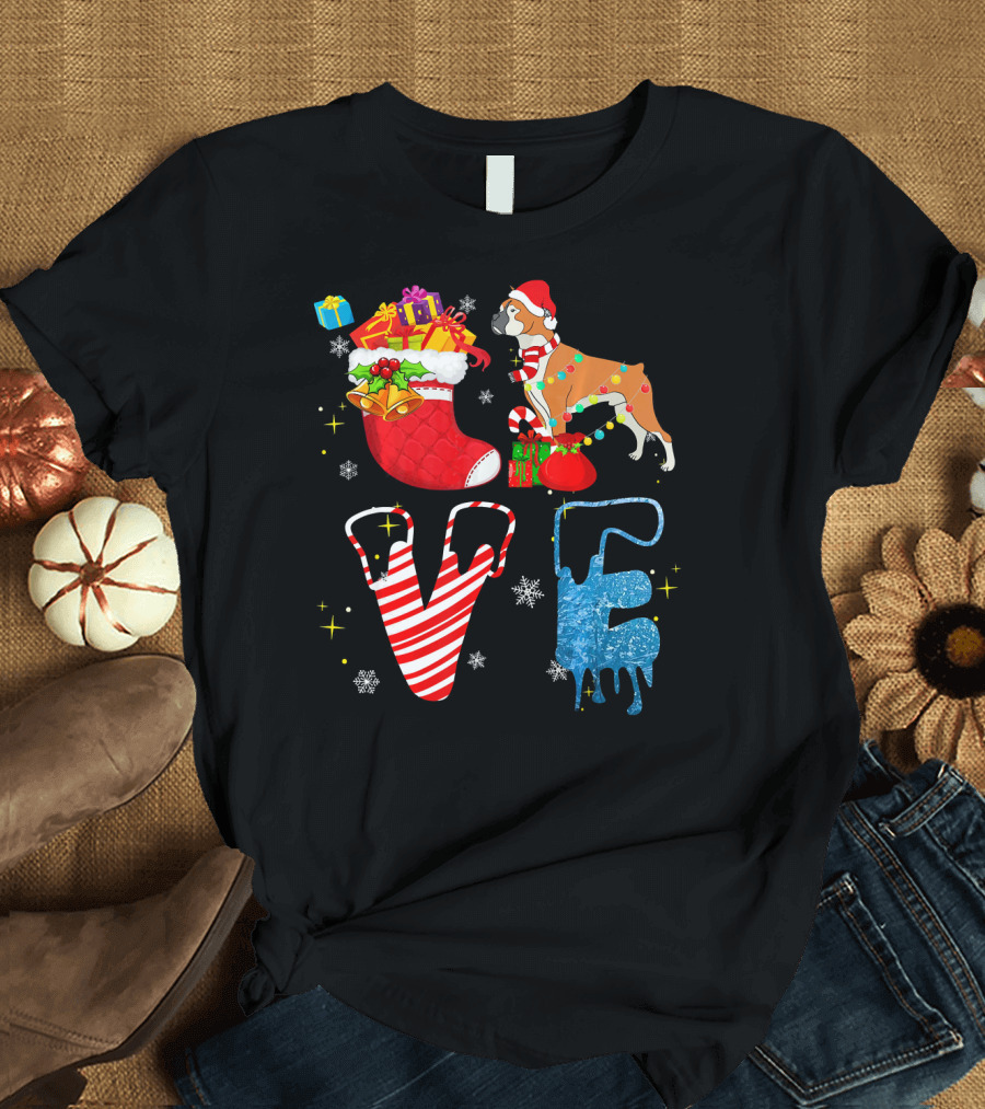 Boxer Forever Love Christmas Stocking Dog and Gifts T-Shirt