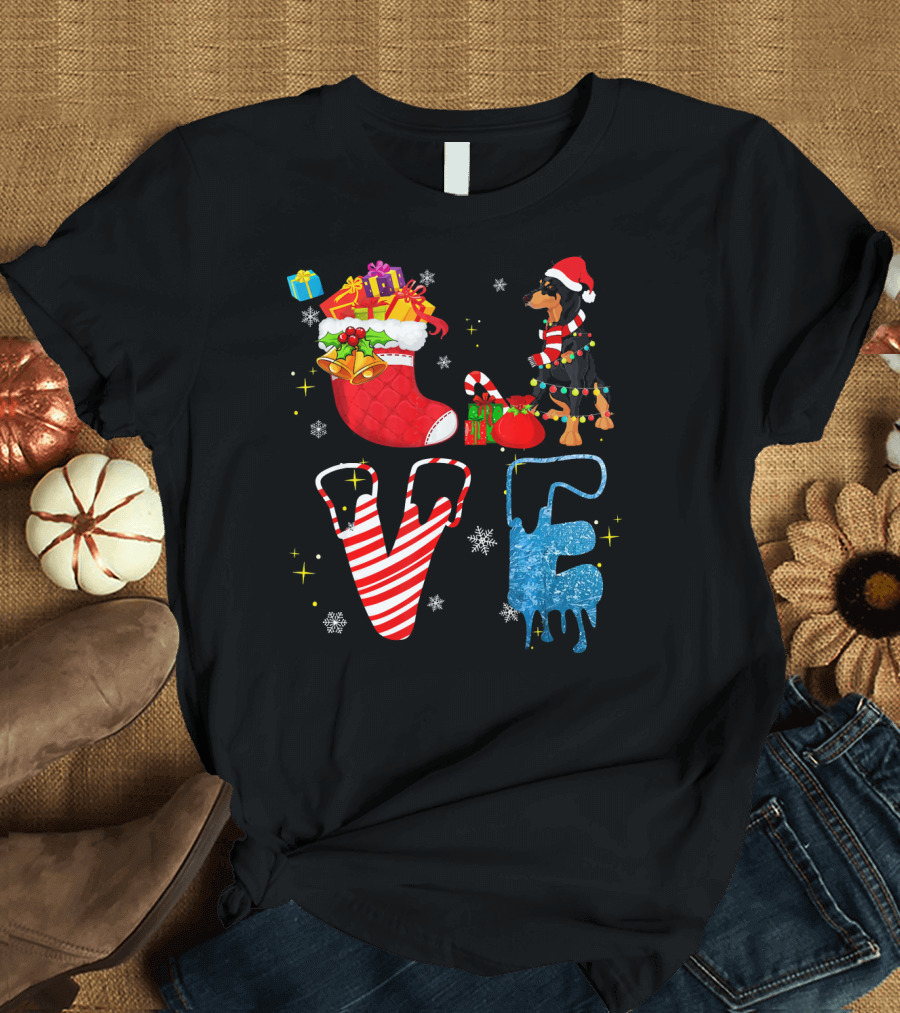 Doberman Forever Love Merry Christmas Stocking Gifts T-Shirt