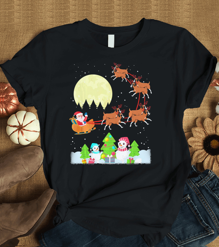 Boxer Reindeer Santa Sleigh Christmas Moon Snowman Gifts T-Shirt